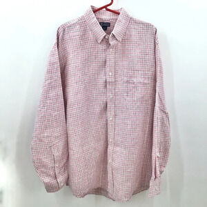 Mens Baird McNutt Irish Linen Button Down Shirt 17/35 Red Plaid Preppy Old Money